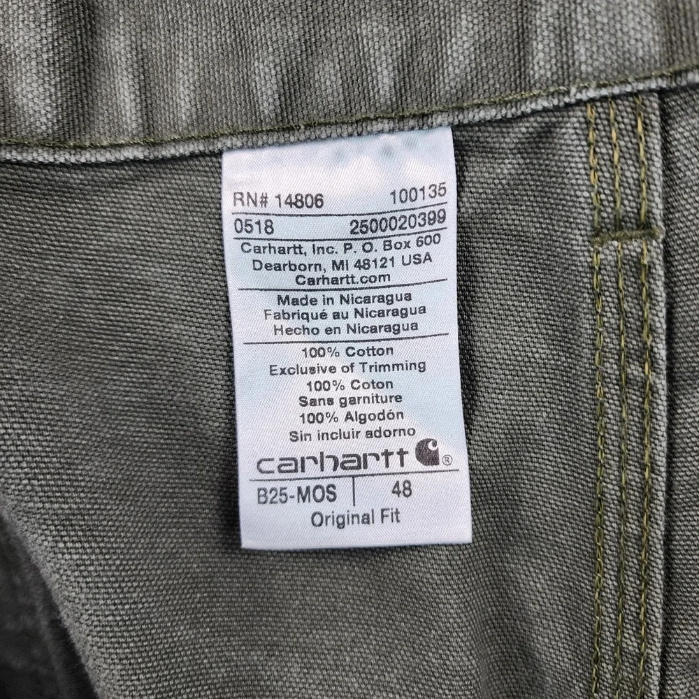 Carhartt B25 MOS Washed Duck Work Shorts Mens 48 Moss Green Canvas Carpenter